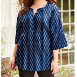 Catherines Georgette Pintuck Pleated Blouse Flounce Sleeves Tunic Blue Top 4X